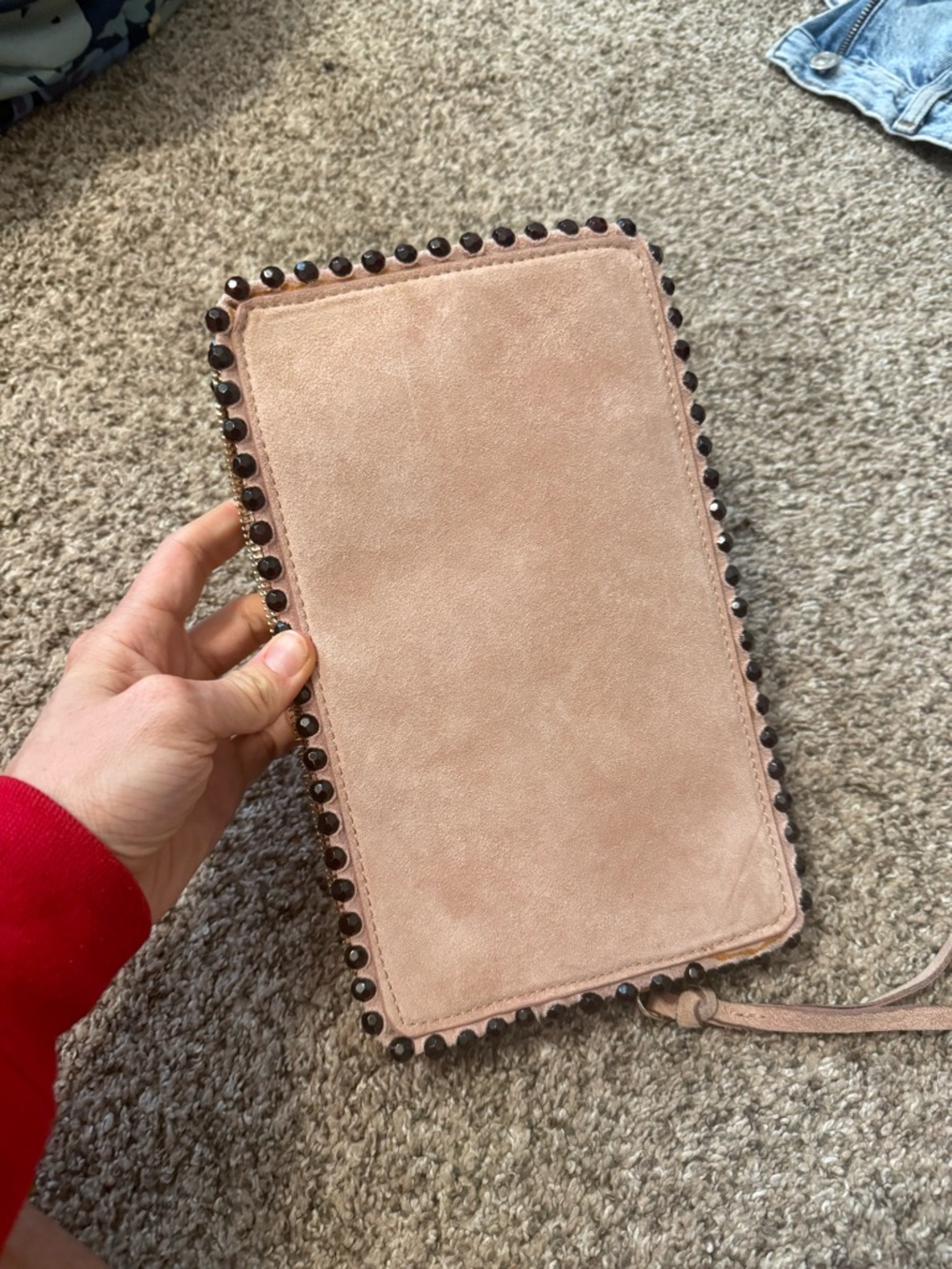 Zara mauve leather beaded clutch